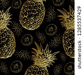 
Illustration of Pineapple on a Black Background and Juicy Slices of Mature Summer Fruit