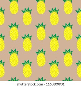 illustration of pineapple on blue background, vector seamless fashionable beige background