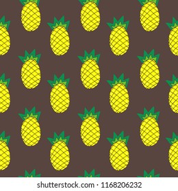 illustration of pineapple on brown background, vector seamless fashionable background