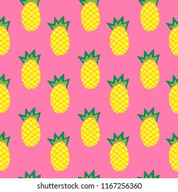 illustration of pineapple on pink background. vector seamless fashionable background