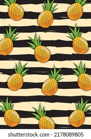 An illustration of pineapple pattern with black stripe background