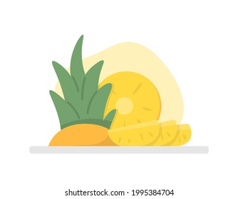 illustration of a pineapple, pineapple pieces. tropical fruit. sour sweet fruit. food. flat cartoon style. vector design