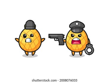 illustration of pineapple robber with hands up pose caught by police , cute style design for t shirt, sticker, logo element