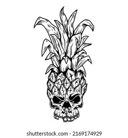 Illustration of a pineapple skull. Design element for poster, card, banner, sign. Vector illustration