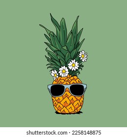 illustration of a pineapple using glasses and a very pretty flower