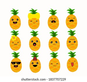 illustration of pineapple with various expressions