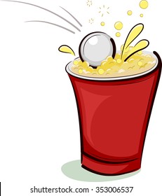 Illustration of a Ping Pong Ball Falling Right into a Cup