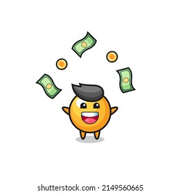 illustration of the ping pong catching money falling from the sky , cute design