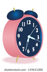 Illustration of pink alarm clock on a white background