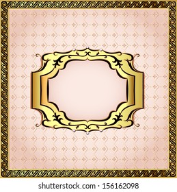 illustration of a pink background framed with pearls and gold ornamentation