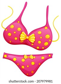 Illustration of a pink bikini on a white background