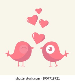 Illustration of pink birds with hearts