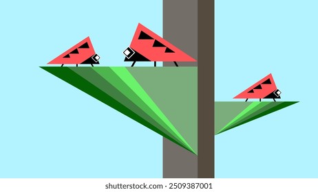 Illustration of pink birds on tree