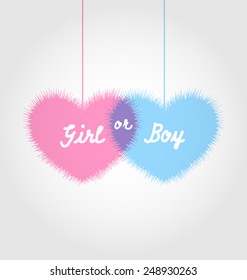 Illustration pink and blue baby shower in form hearts - vector 