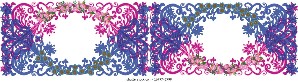 illustration with pink and blue decoration on white background