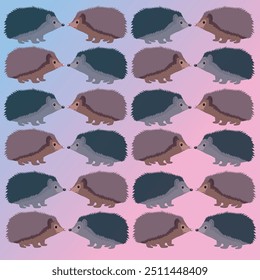 Illustration of pink and blue gradient Background of pink and blue hedgehogs looking at each other