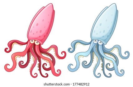 Illustration of a pink and blue octopus on a white background