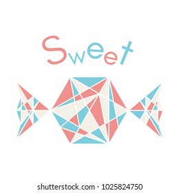 Illustration of pink and blue polygonal origami candy isolated on white background. Sweet vector illustration.