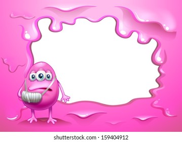 Illustration of a pink border design with an injured pink monster