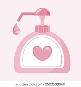 Illustration of a pink bottle of liquid soap or shampoo lotion dispenser