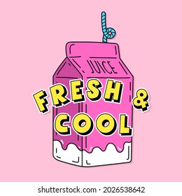 ILLUSTRATION OF A PINK BOX JUICE WITH STRAW, SLOGAN PRINT VECTOR