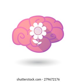 Illustration of a pink brain with a flower