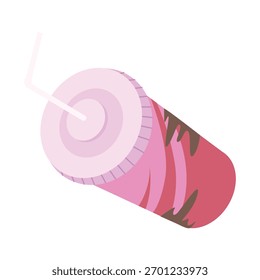 Ilustración de una taza de bebida estampada rosa y marrón con una pajita.