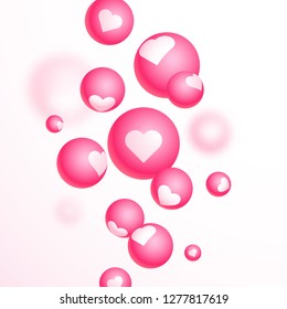 Illustration of pink bubbles with heart shape on white blurred background for Valentine's Day celebration template design.