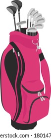 Illustration of a pink caddie bag to bring to the golf course.