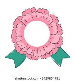 Illustration of Pink Carnation flower frame. Face mask.