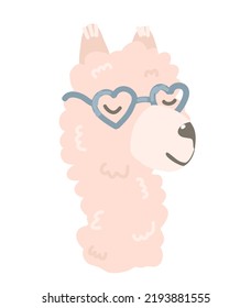 Illustration of a pink cartoon llama. Children's vector illustration for books, posters, placards, cards, prints on clothes.