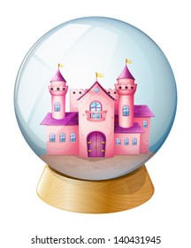 Ilustración de un castillo rosa dentro de la cúpula sobre un fondo blanco
