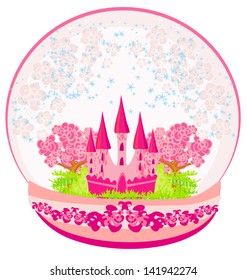 Illustration of a pink castle inside the dome