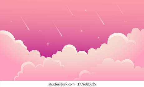 Illustration of pink clouds and shooting stars