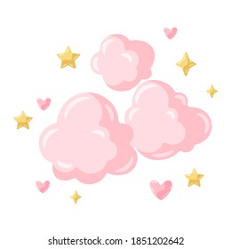 Illustration of pink clouds. Stylized picture for decoration children holiday and party.
