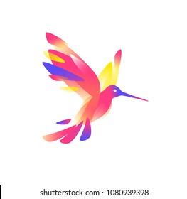 Ilustración de un colibri rosa. Ilustración vectorial. La imagen está aislada en fondo blanco. Ave de colibríes. Logo para la empresa, estudio. Talismán, emblema. Una imagen moderna de pájaro.