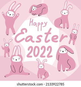 illustration in pink color. easter greetings with 
illustration in pink color. easter greetings with bunnies