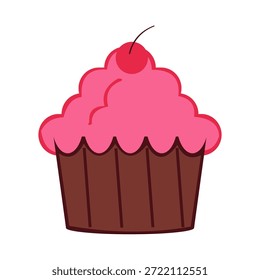 illustration of pink cupcake with cherry