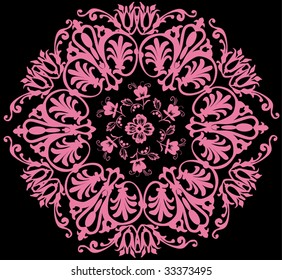 illustration with pink decoration on black background