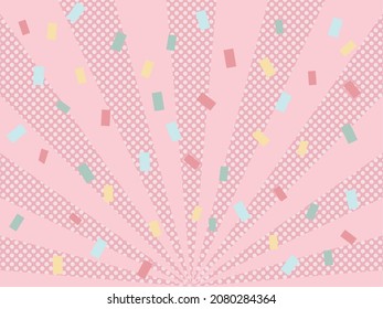 Illustration of a pink dotted radiant background with confetti flying