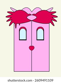 illustration of pink double door mixing with love sigh design