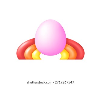 Ilustración de un huevo rosa con un arco iris. Concepto de huevo de Pascua. Elemento de decoración de Pascua. Feliz Pascua y primavera. Celebración, festival, acontecimiento, partido, símbolo. Diseño de estilo 3D. El fondo blanco