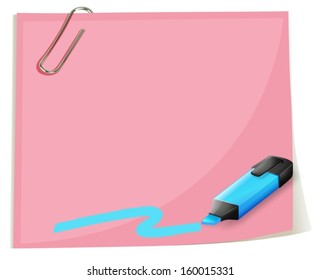 Illustration of a pink empty paper and a blue highlighter on a white background