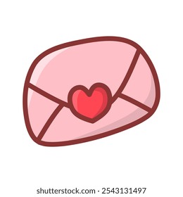 Illustration of a pink envelope with a heart seal, symbolizing a romantic message. Great for Valentine’s promotions, cards, and invitations