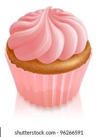 Illustration of pink fairy cake cupcake with icing