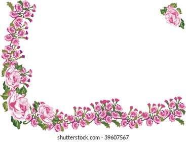 illustration with pink floral frame isolated on white background