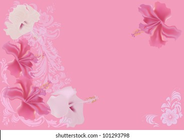 Illustration auf rosafarbenem floralem Hintergrund