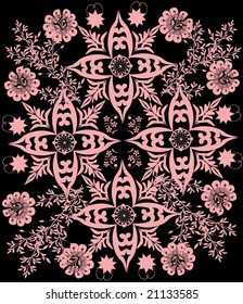 illustration with pink flower decoration isolated on black