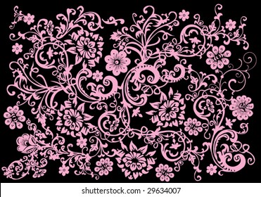 illustration with pink flower decoration on black