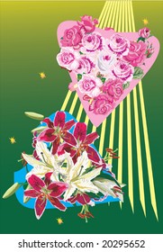 illustration with pink flower hearts